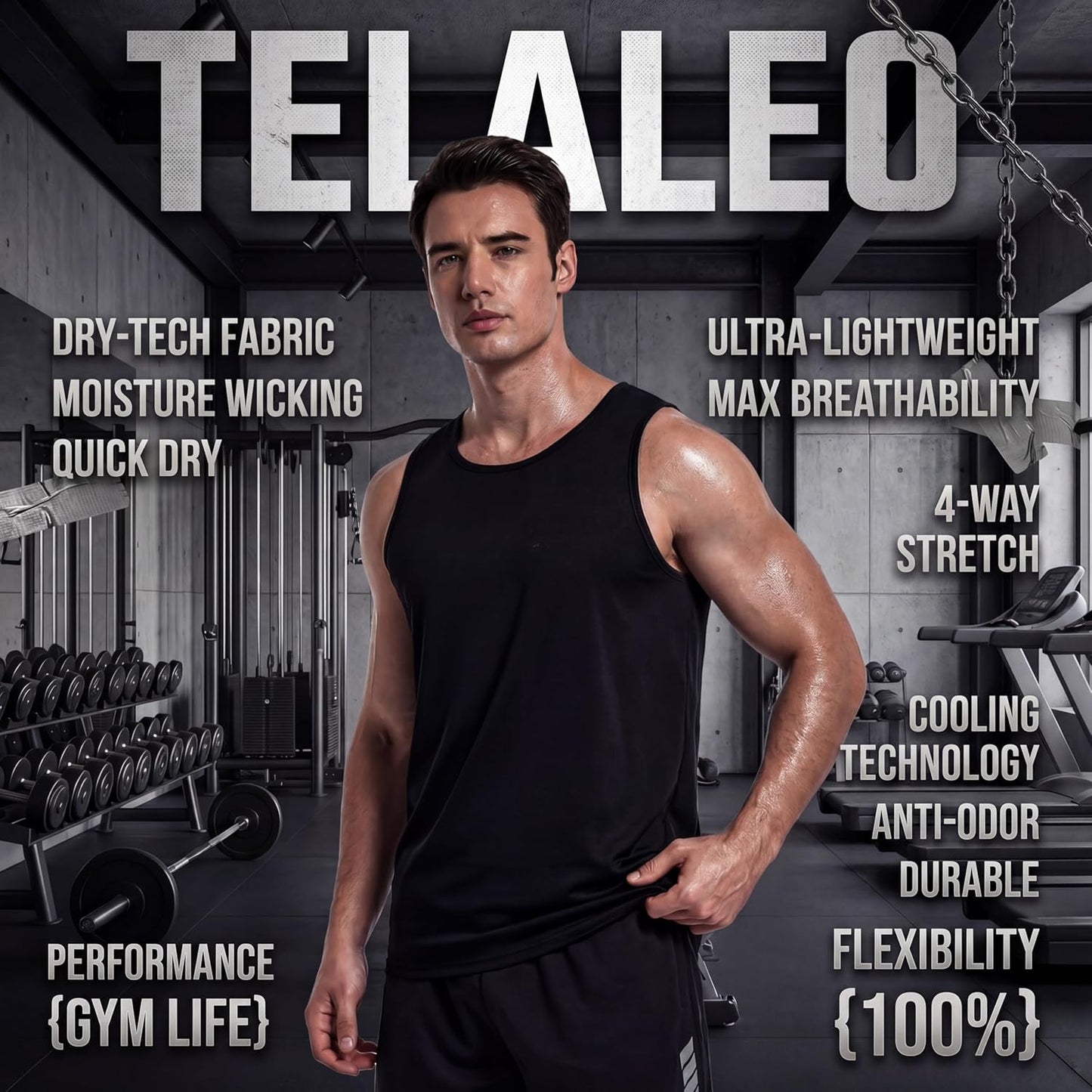 TELALEO Men's Workout Tank Tops - Quick Dry Sleeveless Mesh Gym Shirts | 5 Pack in Black, Gray, Charcoal, Navy, Blue
