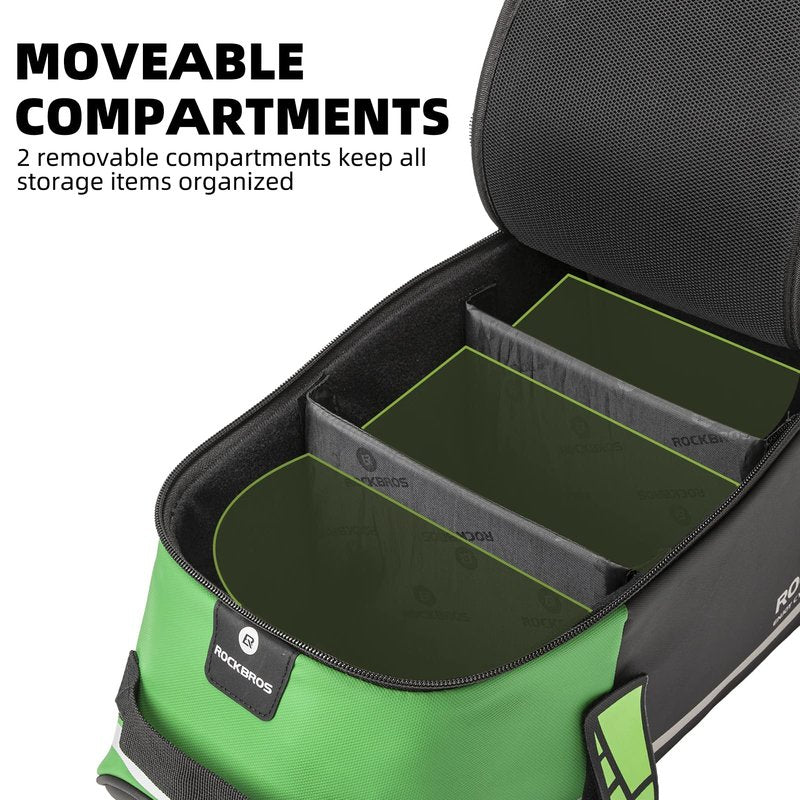 ROCKBROS Bike Rear Rack Bag Bike Trunk Bag Reflective Bicycle Rear Seat Saddle Bag Cycling Luggage Panniers with Shoulder Straps, Green Rain Cover