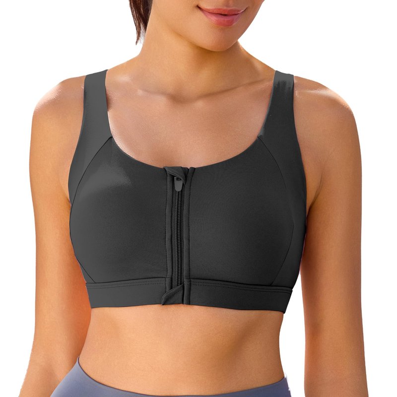 Vorcy Front Zipper Sports Bras Adjustable High Impact Sports Bras U Back High Support Yoga Bra with for Yoga & Gym Workouts Black
