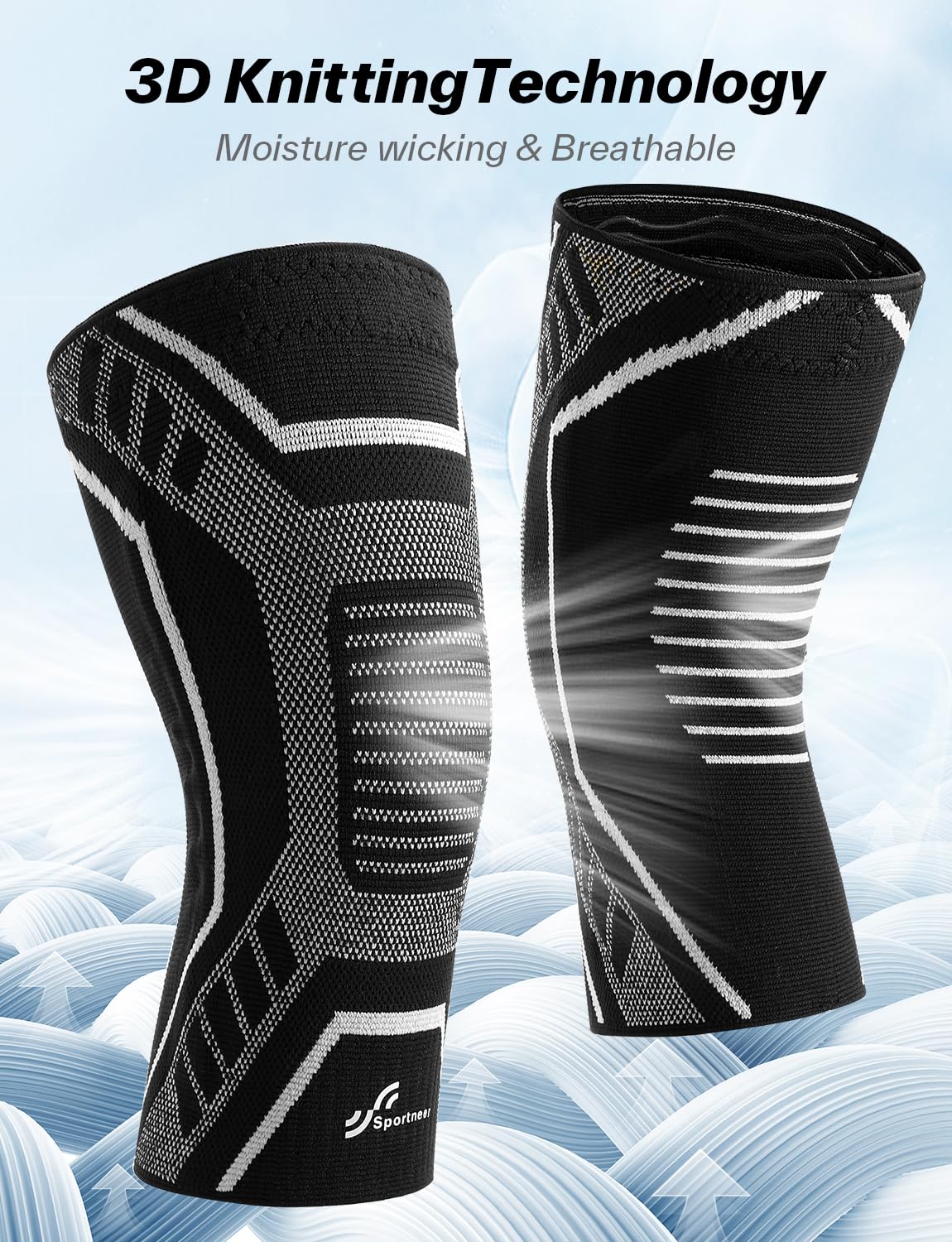 Sportneer Knee Brace with Dual Side Stabilizers – Maximum Support Compression Knee Sleeve for Men & Women, Anti-Slip Knee Support for Running, Workout, Arthritis, ACL & Pain Relief