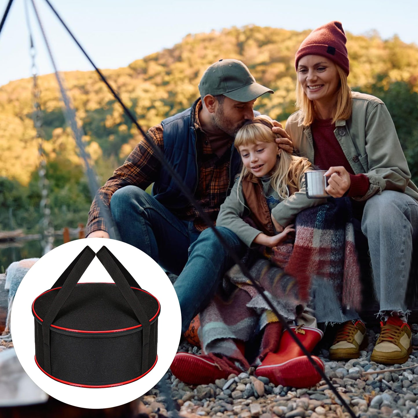 KH866 Camping Tableware Organizer Outdoor Hiking Plate Dishes Bowl Pot Storage Bag, Large Round Crockery Protectors Travel Dinnerware Chest, Camp Dish Bags with Zipper for Cupboard