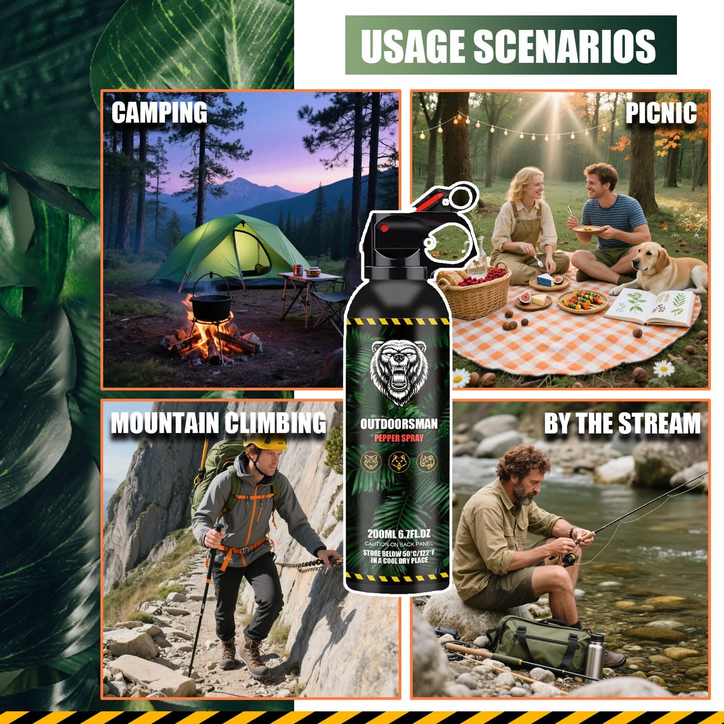 POPFRO Pepper Spray Outdoor Easy Carry and Fast Access Self Defense Deterrent for Camping, Hiking, Fishing, Powerful Blast Pattern Safety for Both Women and Men Quick Release 6.7OZ