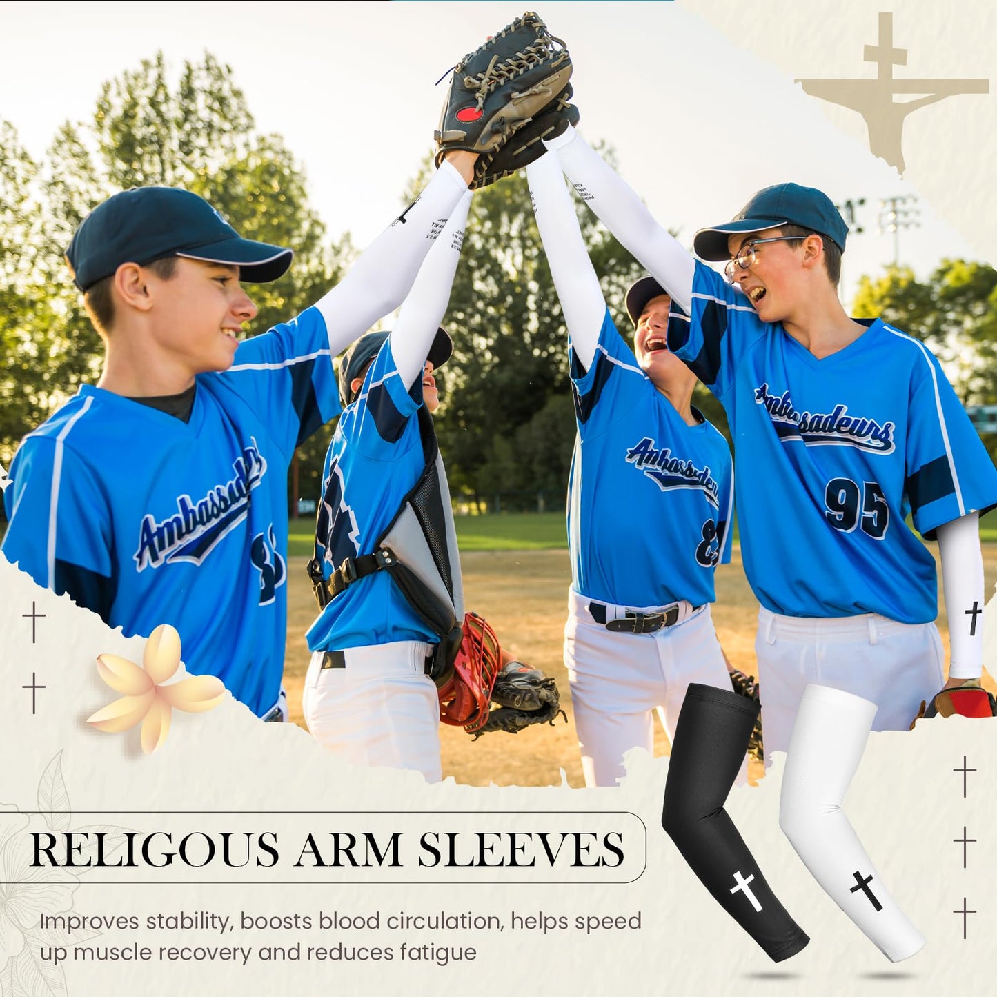 Bunnycool 2 Pairs Cross Arm Sleeve Christian Compression Arm Sleeve Youth Football Baseball Volleyball(White,Black,Large,Proverbs 3:5)