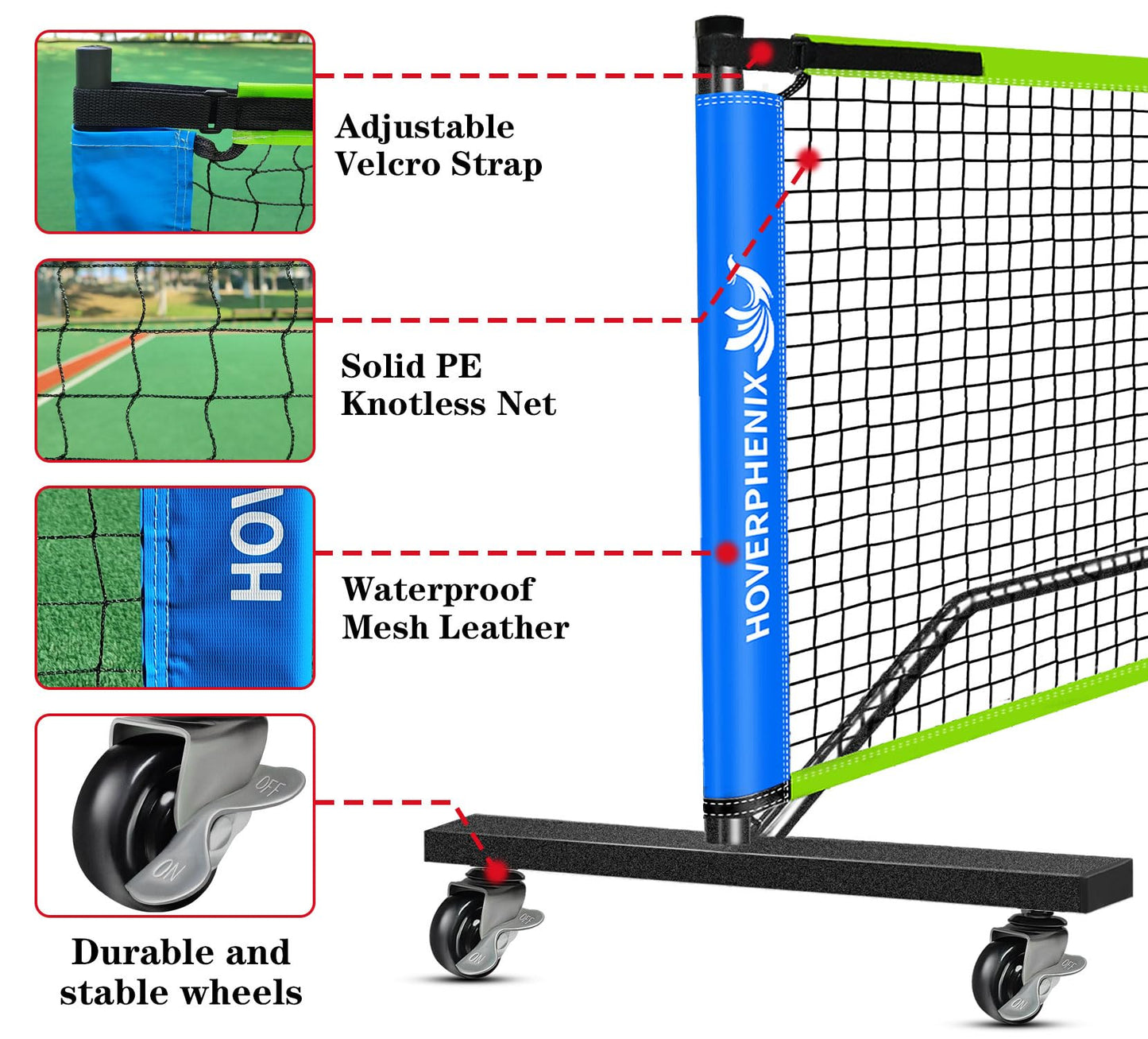 Portable Pickleball Net with Wheels, 22FT Regulation Size Pickle Ball Net with Pickleballs, Carry Bag for Home, Driveway, Backyard, Indoor or Outdoor