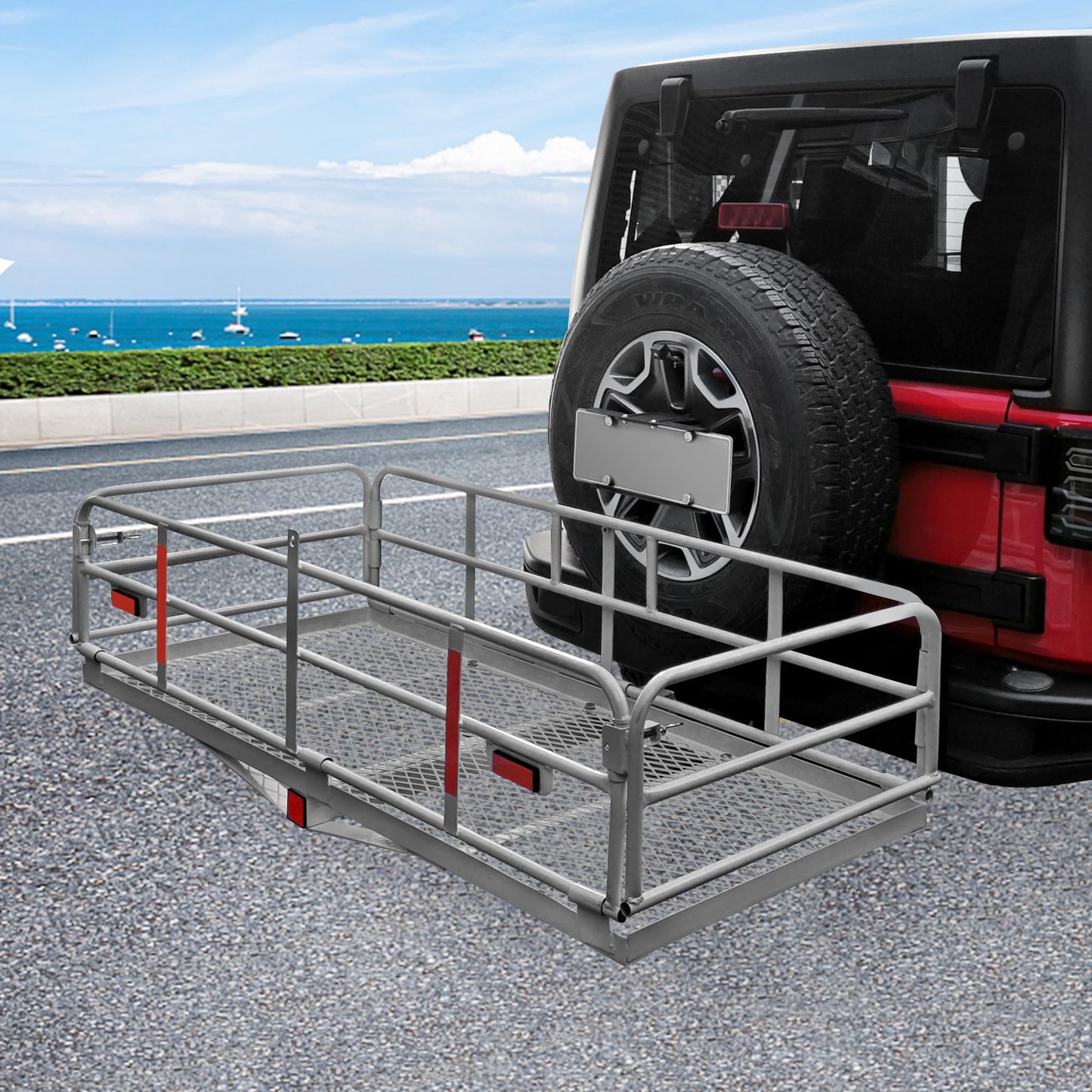 OKLEAD 500 Lbs Heavy Duty Hitch Mount Cargo Carrier 60" x 24" x 14.4" Folding Cargo Rack Rear Luggage Basket Fits 2" Receiver for Car SUV Camping Traveling (Silver)
