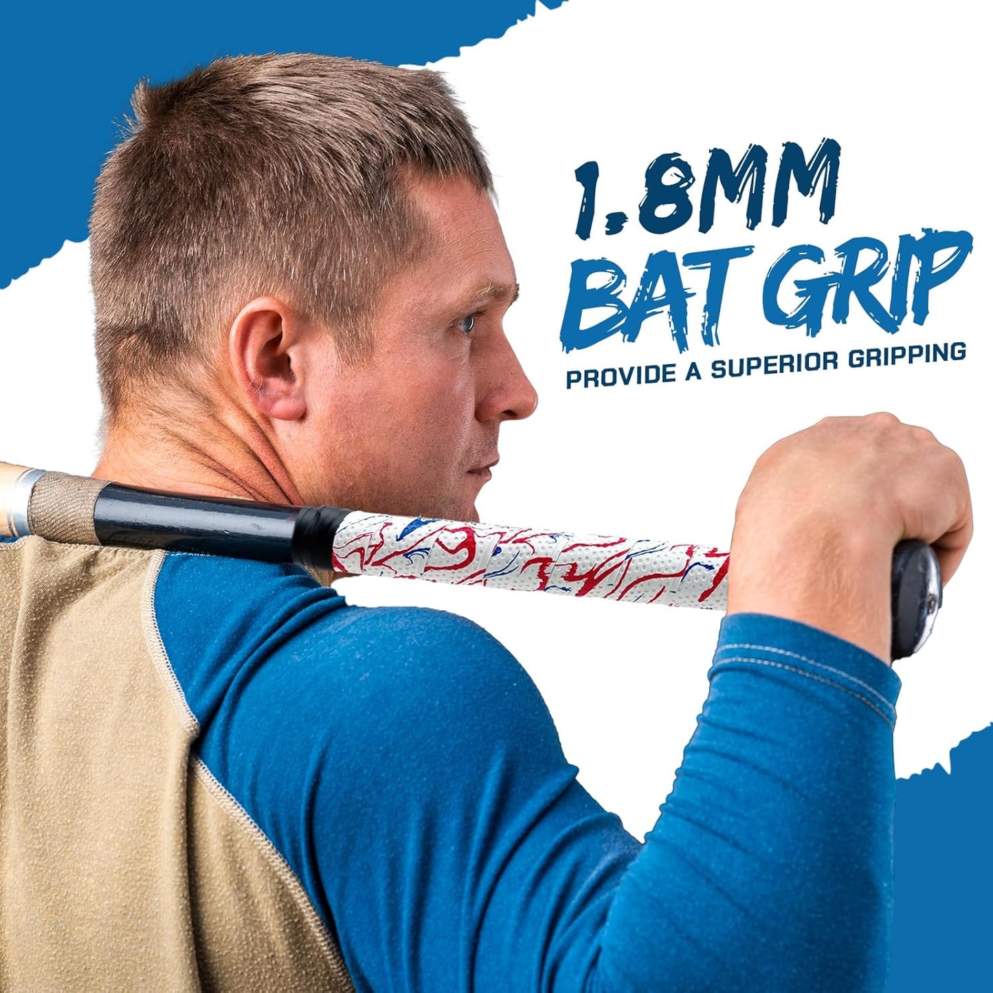 Skiennix 1.8mm Bat Grip - Non-Slip Dotted Baseball Bat Tape | 43'' Tacky Wrap with 10M Black Electric Tape
