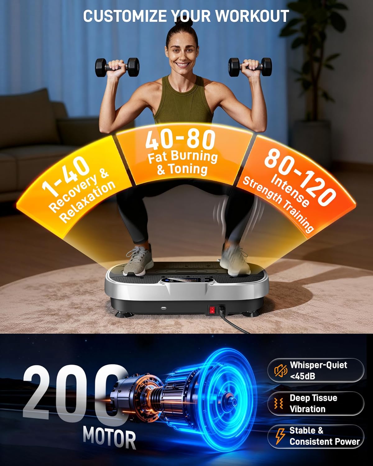 Renoj Vibration Plate Exercise Machine - Smart Vibrating Platform for Weight Loss & Lymphatic Drainage | 455 Lbs Capacity with LED Touch Screen & Bluetooth Speaker