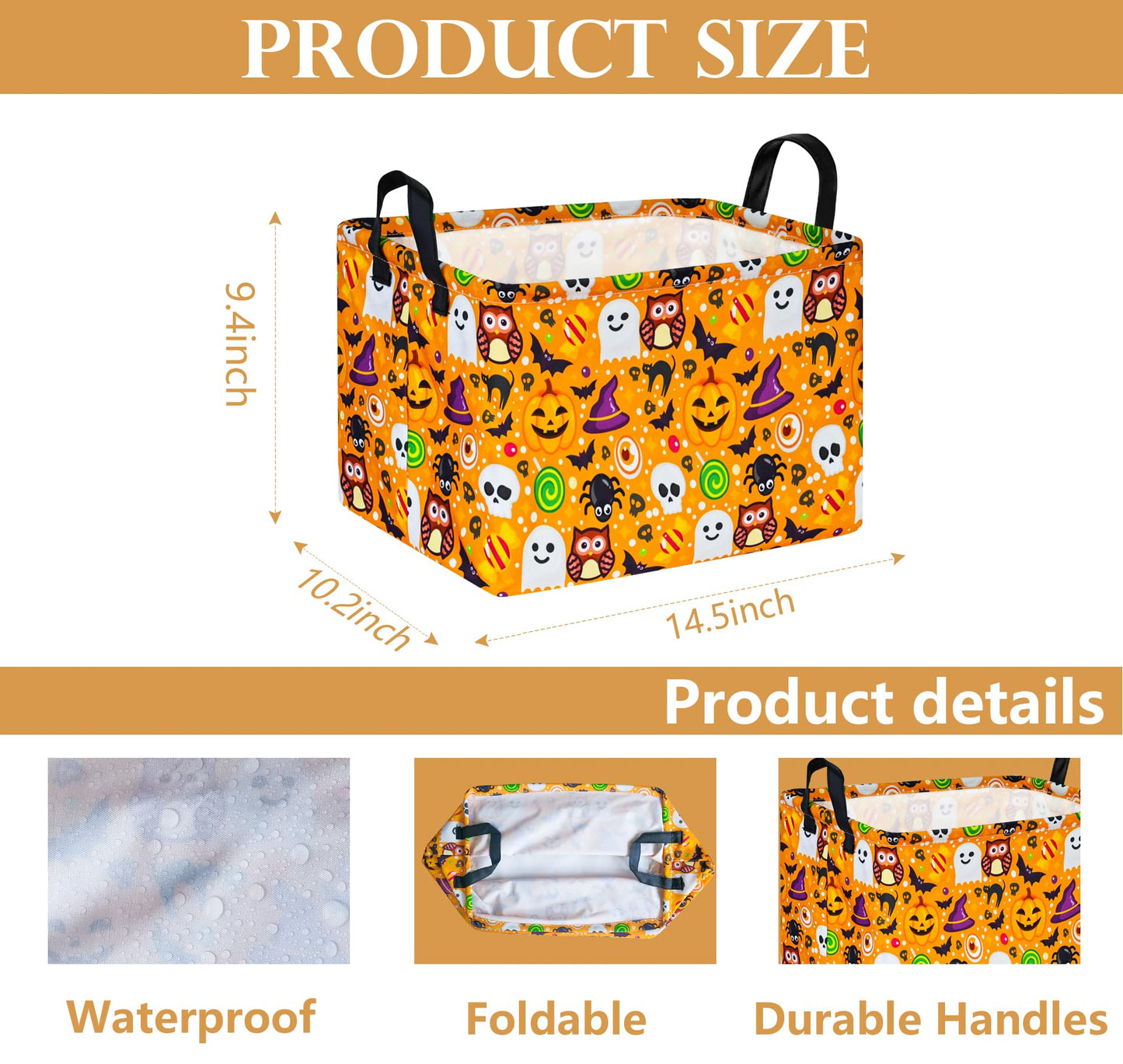 HUAYEE Happy Halloween Ghost Storage Basket Gift Laundry Bins Collapsible Storage Baskets Bins with Handles Laundry Basket Nursery Hamper for Home and Office Decoration