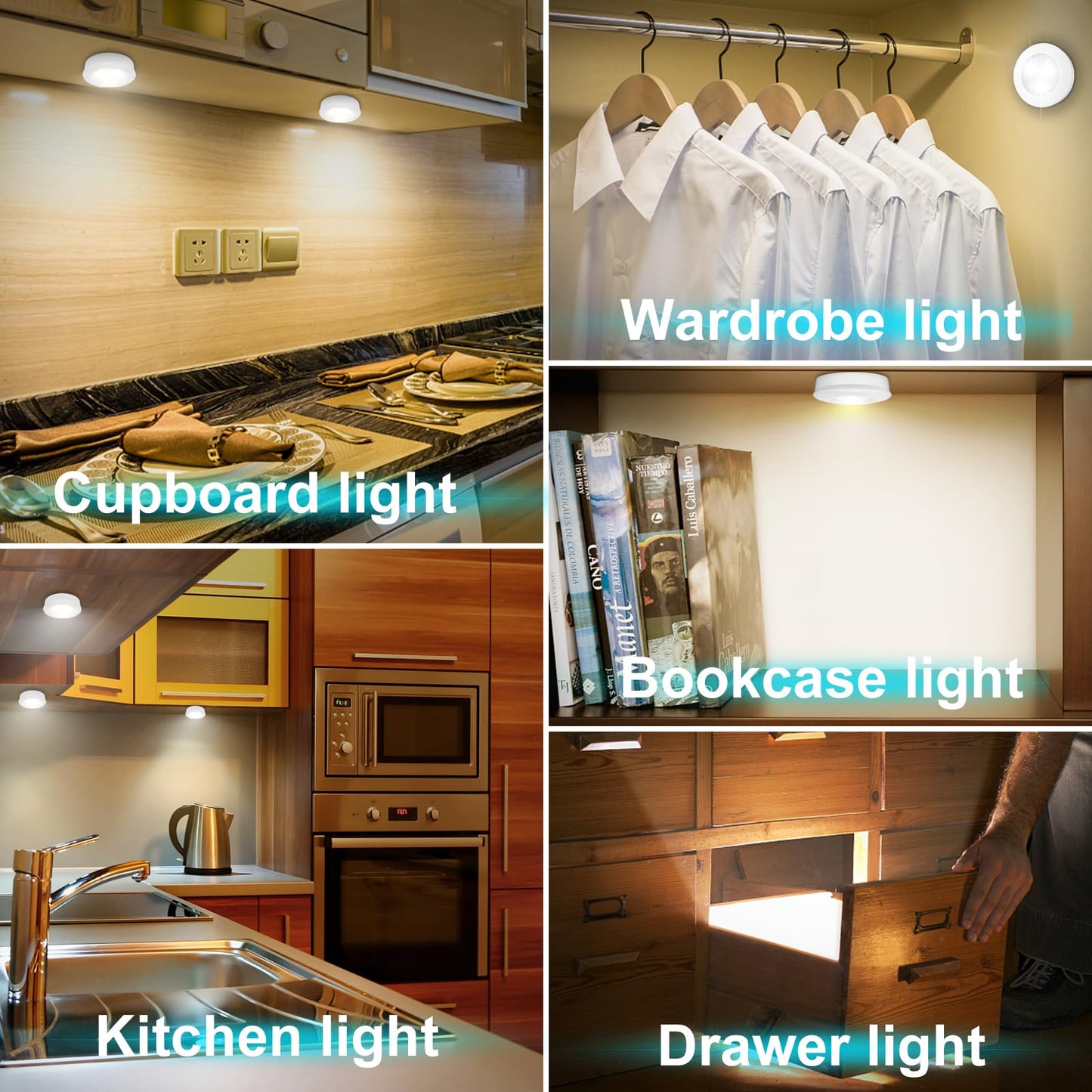 LUXSWAY LED Puck Light, Ultra-Thin Touch Light, Battery Operated, Tap Lights, 60 Lumens, Stick on Lights, Under Cabinet Lighting, Ideal for Kitchen Cabinets, Closets, Garage and More, 3-Pack, White