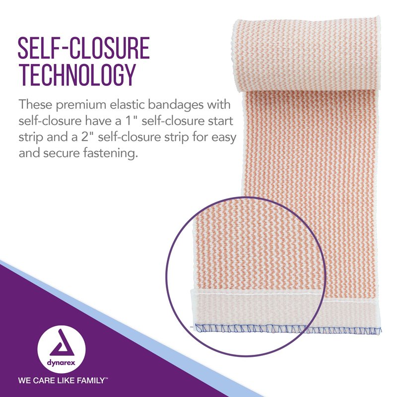Dynarex Elastic Bandages with Self-Closure, 4" x 5 yds, Provides Compression for Injuries, Made from Polyester, Cotton, and Spandex, Non-Sterile and Latex-Free, 10 Rolls of Dynarex Elastic Bandages