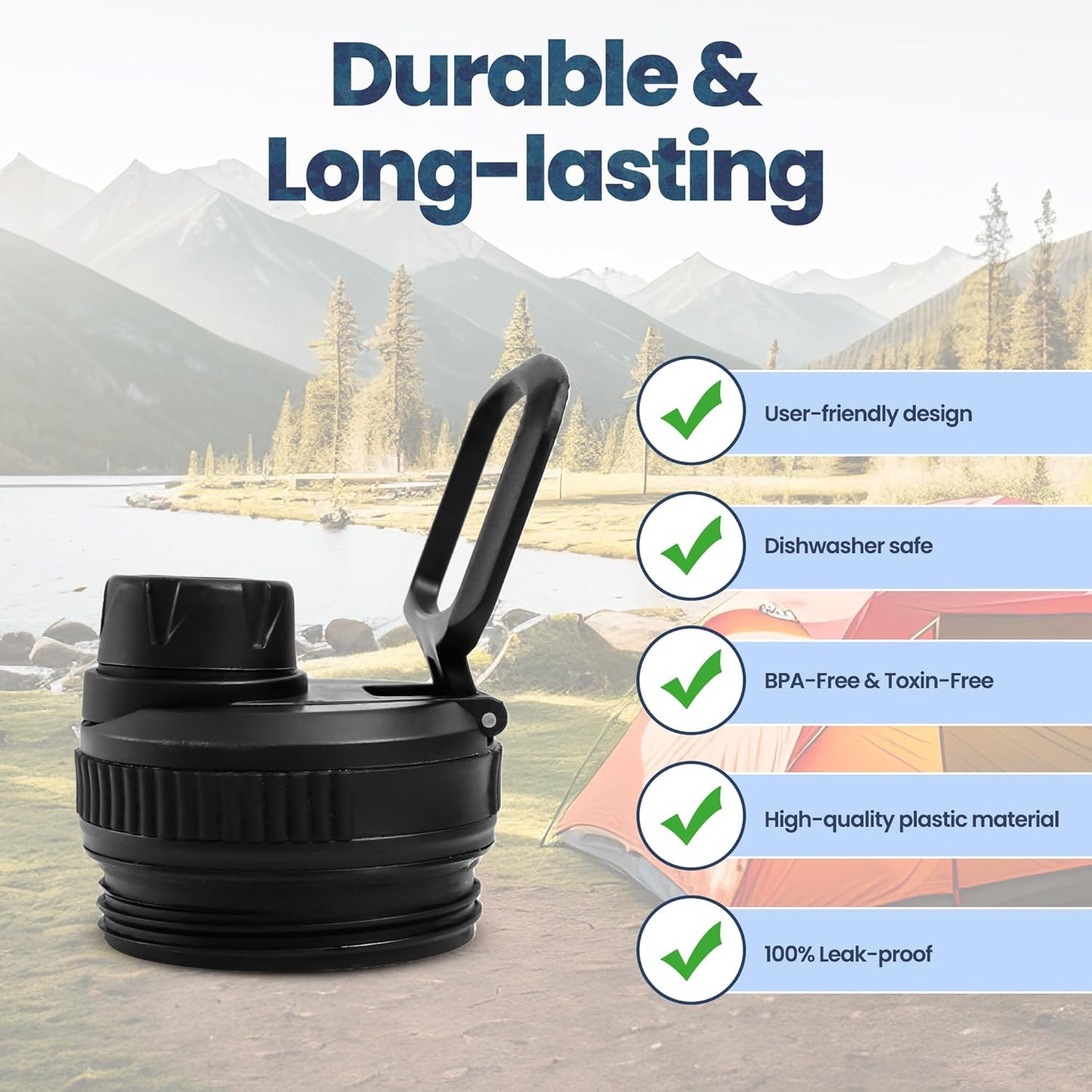 SmartKap Yeti Lid - Leakproof Wide Loop Handle for Rambler 12/18/26/36/46/64 Oz | BPA Free & Dishwasher Safe