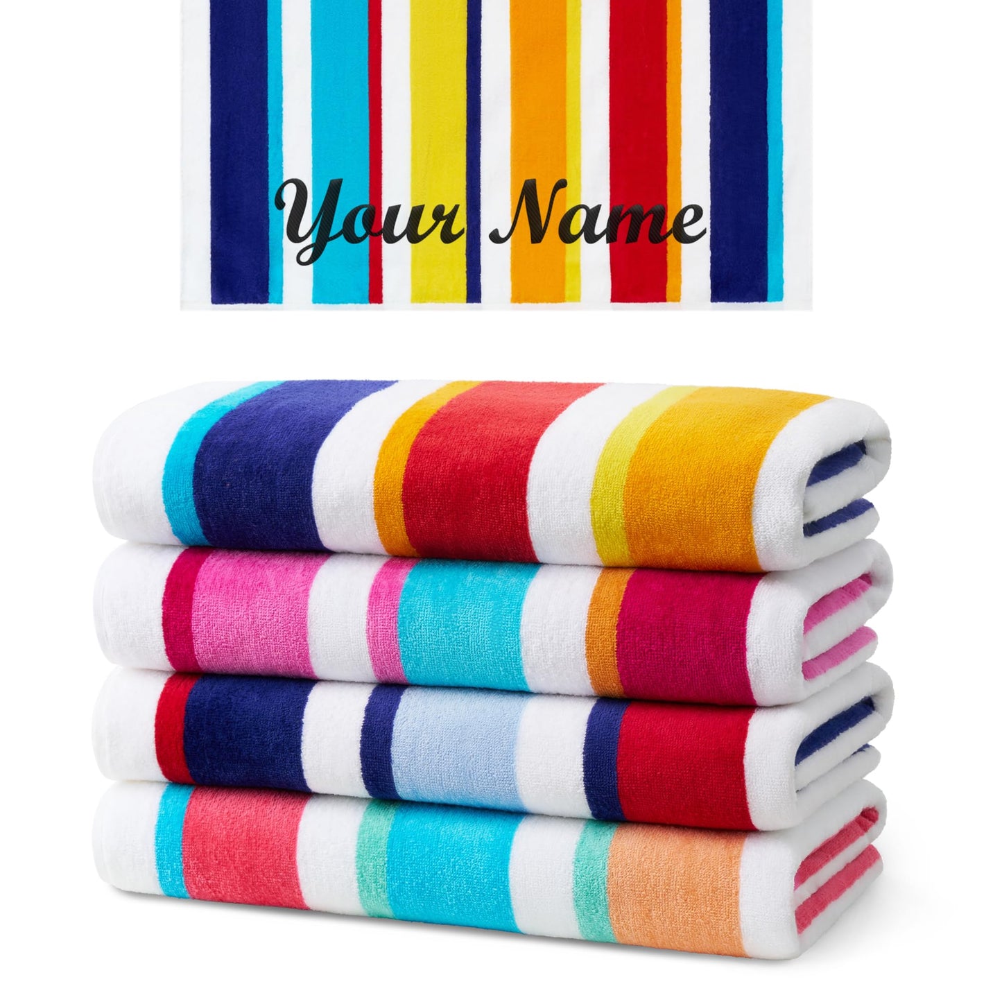 Kaufman - Custom Embroidery Personalized Beach Towels in Bulk | Soft Oversized Beach Towel | Velour Striped, Absorbent, Quick-Drying | 100% Cotton Thick Beach Towel | 30" x 60" (104575)