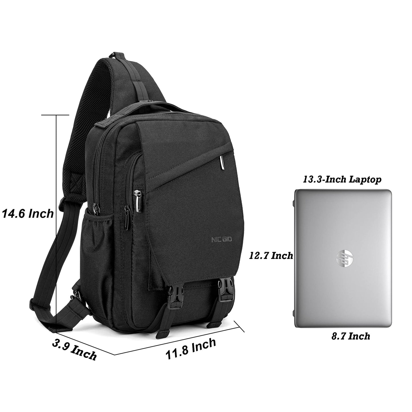 NICGID Sling Bag Backpack, 13.3'' Laptop Bag Crossbody Shoulder Chest Backpacks Travel Outdoors for Men Women