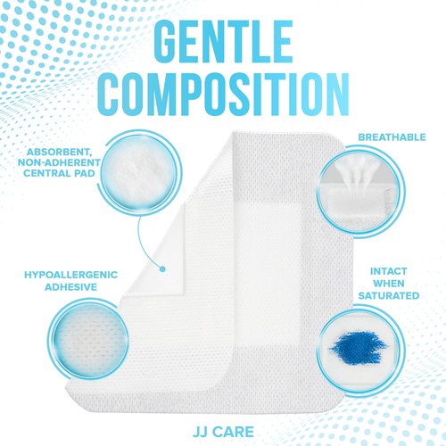 JJ CARE Adhesive Island Dressing [Pack of 50], 6x6 Sterile Bordered Gauze, Breathable Island Wound Dressing, Individually Wrapped Adhesive Gauze Bandages with Non-Stick Central Pad