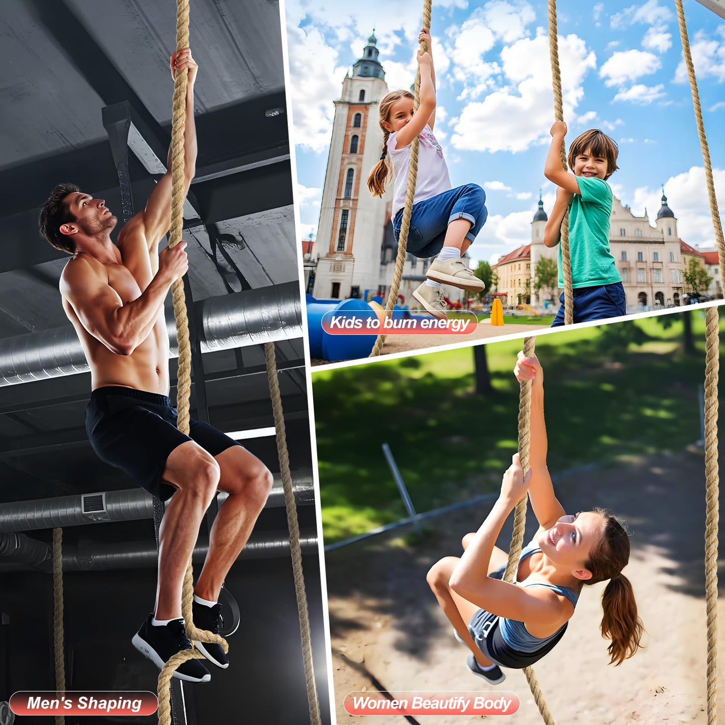 Brobantle Workout Fitness Climbing Rope 30ft, 1.5" Diameter Gym Climbing Rope for Strength Training,Exercise Climbing Rope for Adults Outdoor Indoor