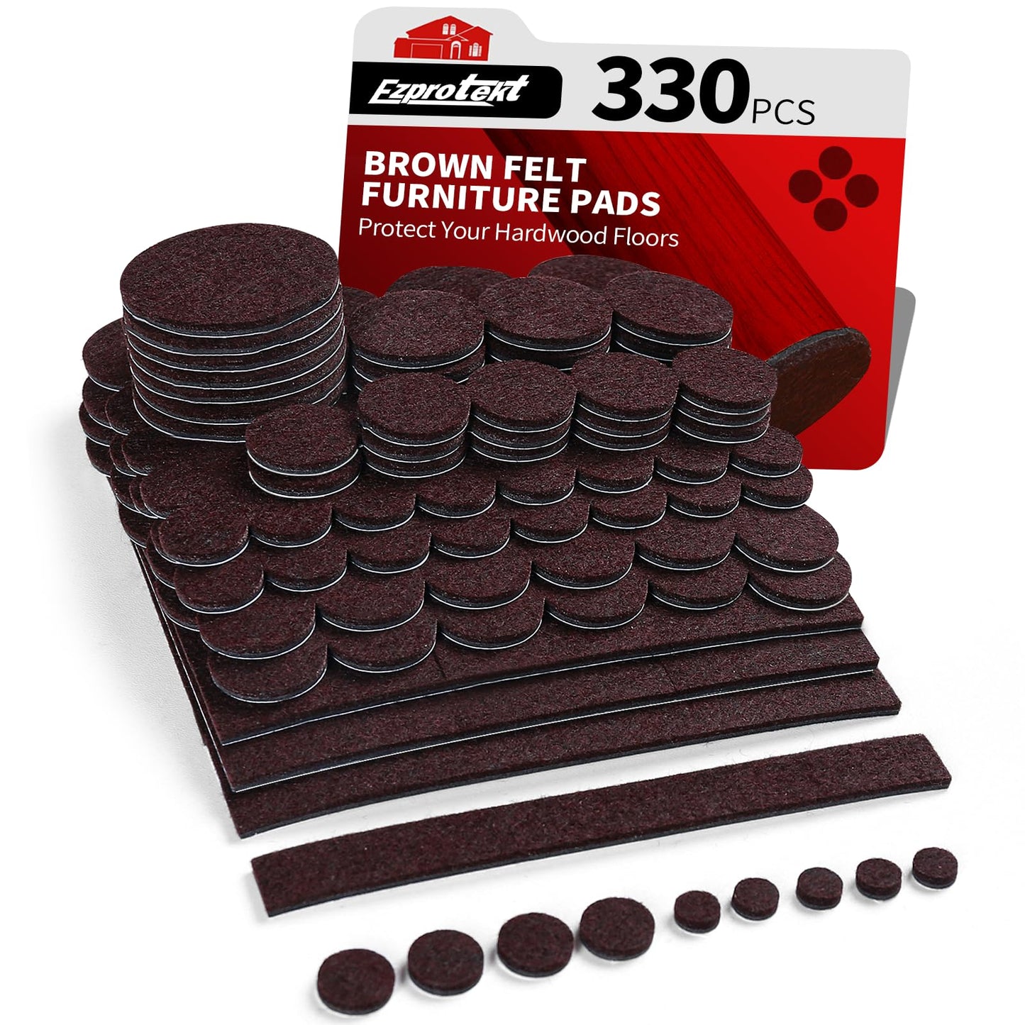 Ezprotekt 330 Pcs Felt Furniture Pads for Hardwoods Floors, Self Adhesive Cuttable Chair Felt Pads, Anti-Scratch Furniture Feet Floor Protectors Pads for Desk Sofa Bed Table Cabinet (Brown)