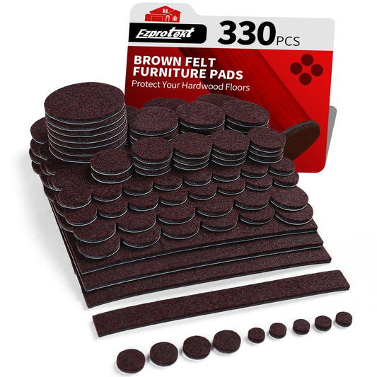 Ezprotekt 330 Pcs Felt Furniture Pads for Hardwoods Floors, Self Adhesive Cuttable Chair Felt Pads, Anti-Scratch Furniture Feet Floor Protectors Pads for Desk Sofa Bed Table Cabinet (Brown)