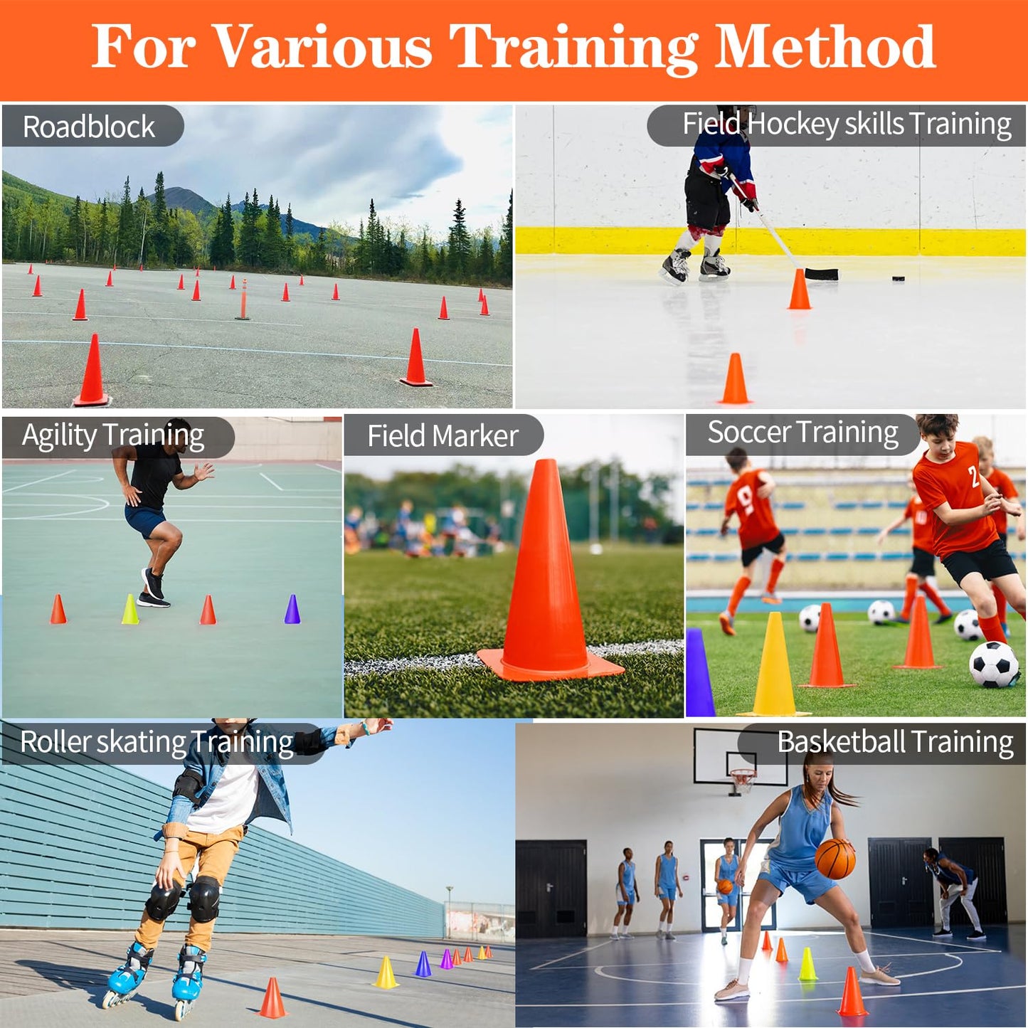 PXZBLG 12pcs 7 Inch Soccer Cones, Plastic Traffic Training Cones for Basketball Football Skating Drills Practice, 6 Colors
