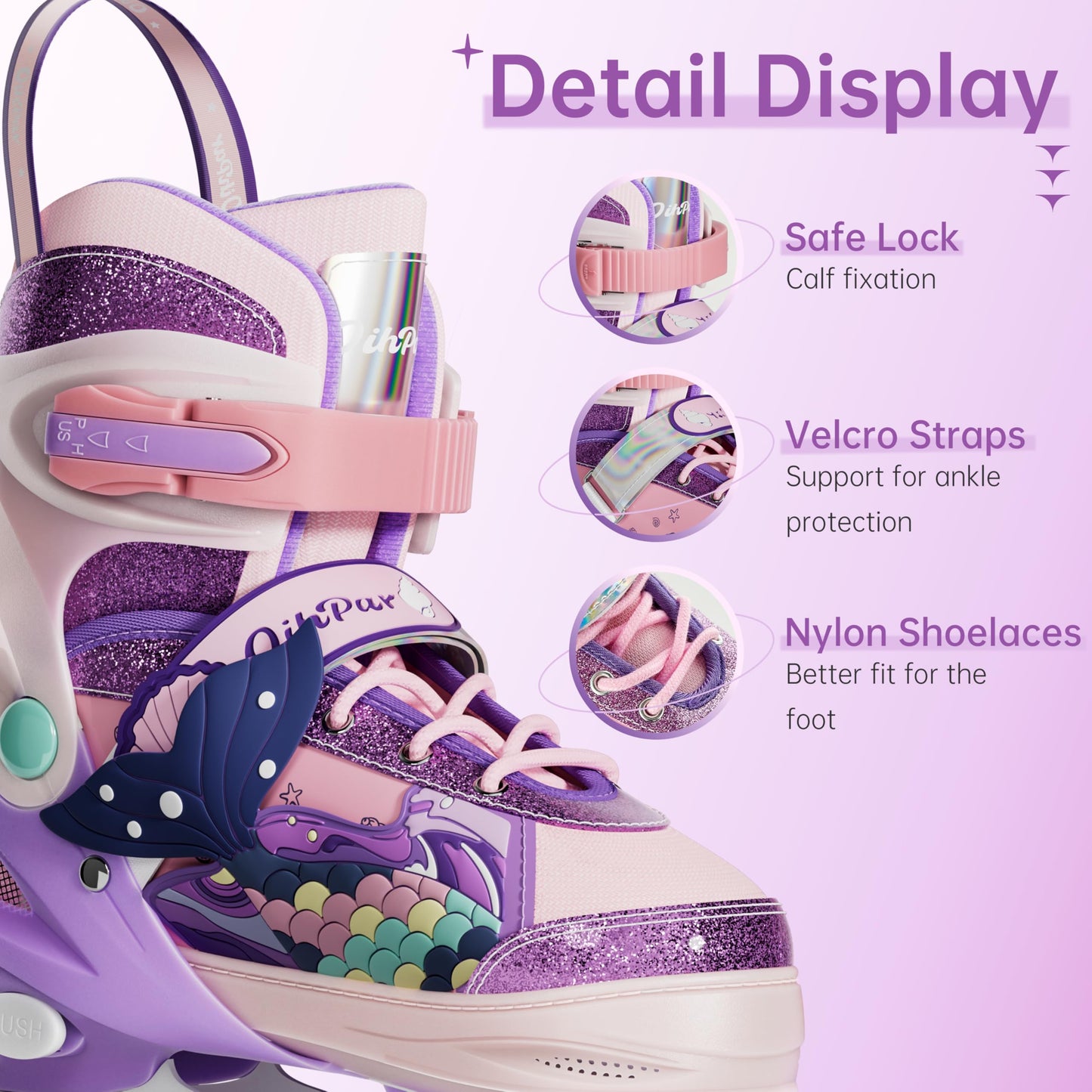 4 Sizes Adjustable Kids Roller Skates, Kids Roller Blades with Triple Safety Straps & LED Light Wheels Perfect for Beginners, Ideal Gift for Boys & Girls (Pink, Small(9C-12C))