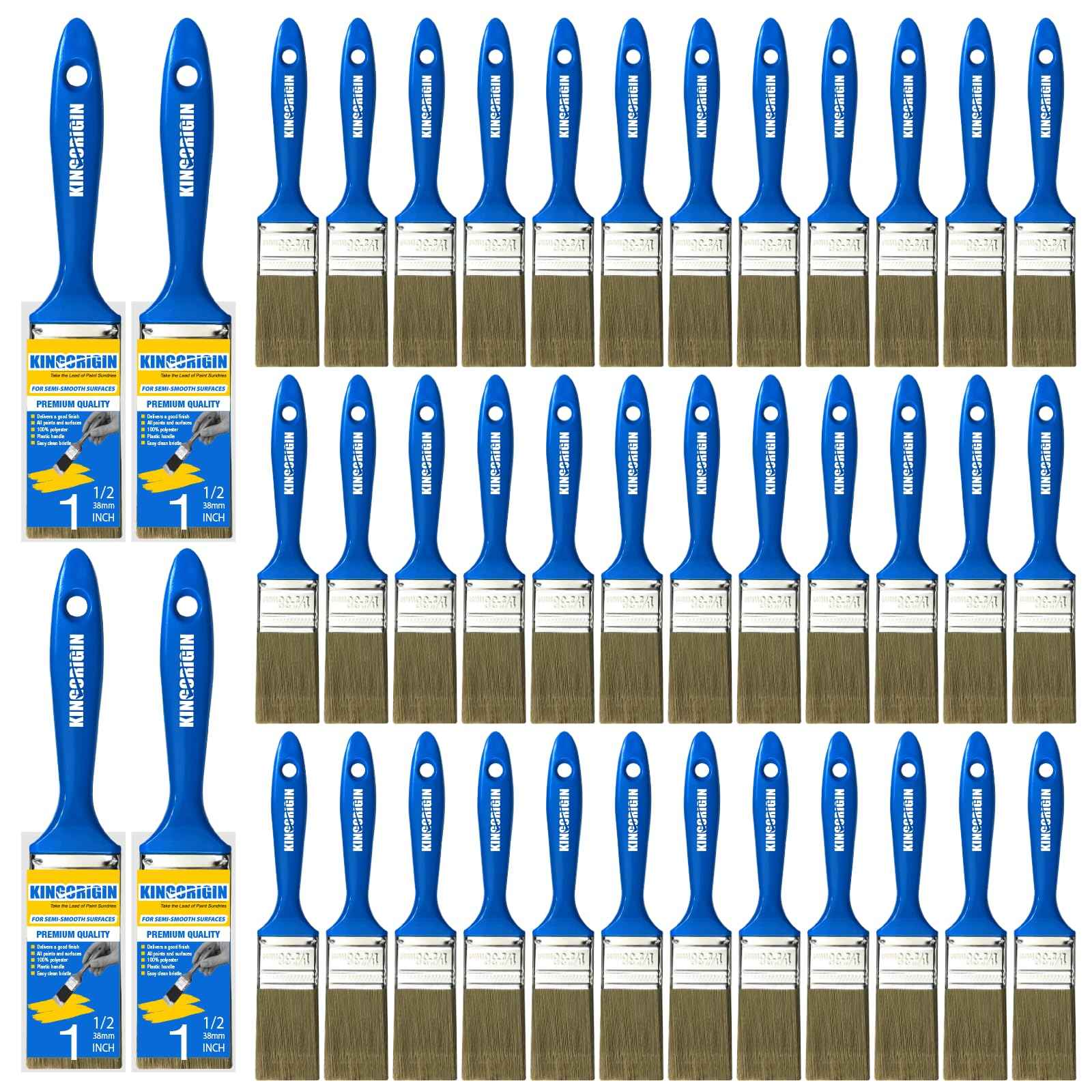 KingOrigin 1.5 Inch Paint Brush Set, 40 Pack, 1-1/2 Inch (38mm) Flat Paint Brushes for Walls, Furniture, Crafts, Professional DIY Painting & Touch-Ups
