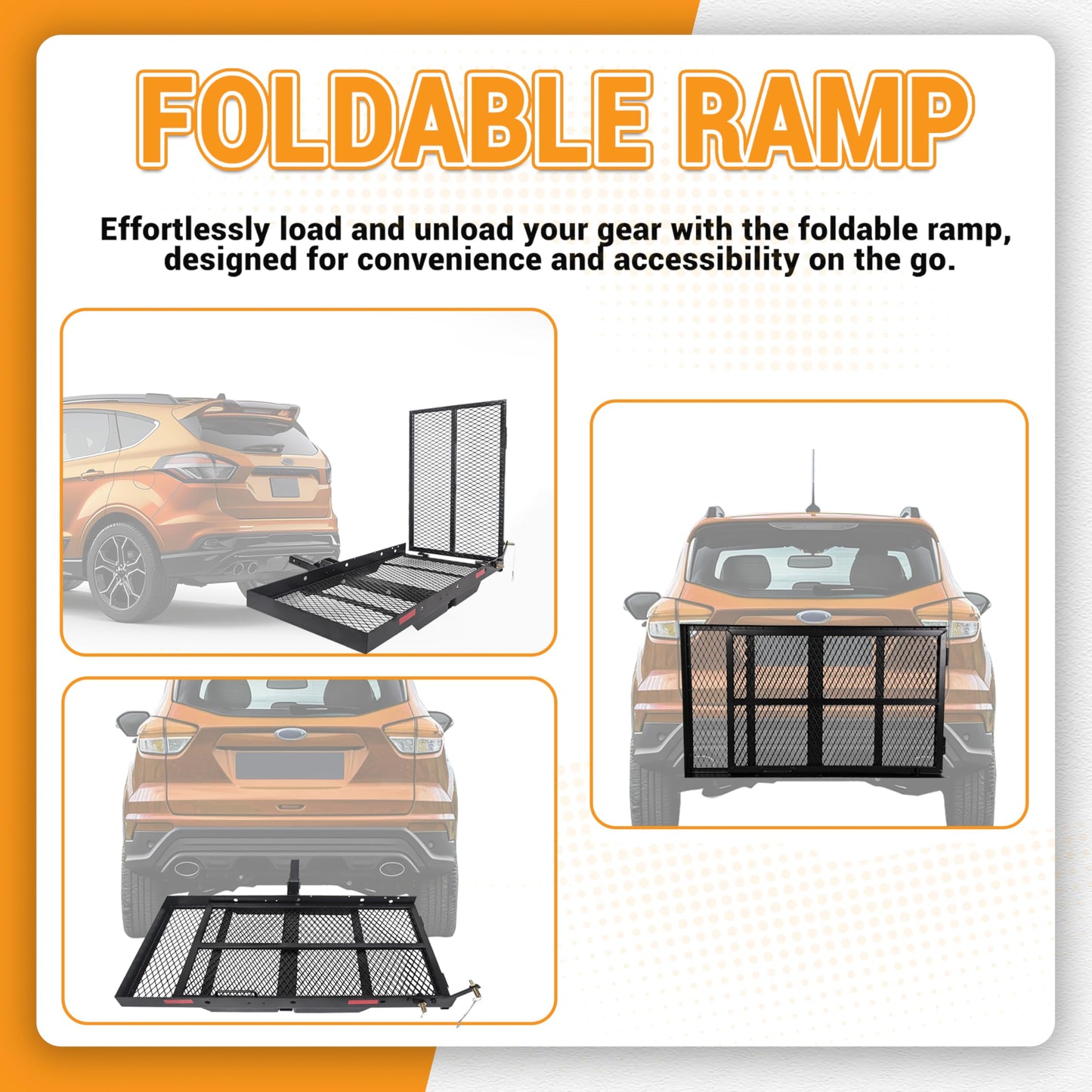 HECASA Hitch Mount Cargo Scooter Carrier Rack w/Foldable Ramp 3" Rail Hitch
