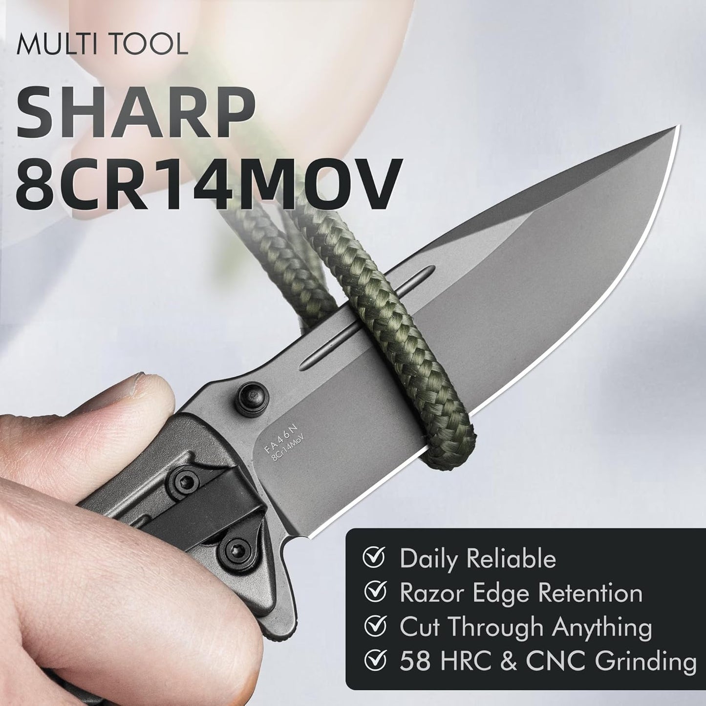 NedFoss FA46N EDC Pocket Knife - 3.35" Tactical Rescue Knife with Glass Breaker & Seatbelt Cutter | Ultralight Grey Aluminum Handle