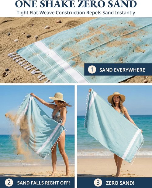 LANE LINEN Oversized Beach Towel - Quick Dry & Sand Free 4 Pack, Extra Large 39"x71", Lightweight Aqua
