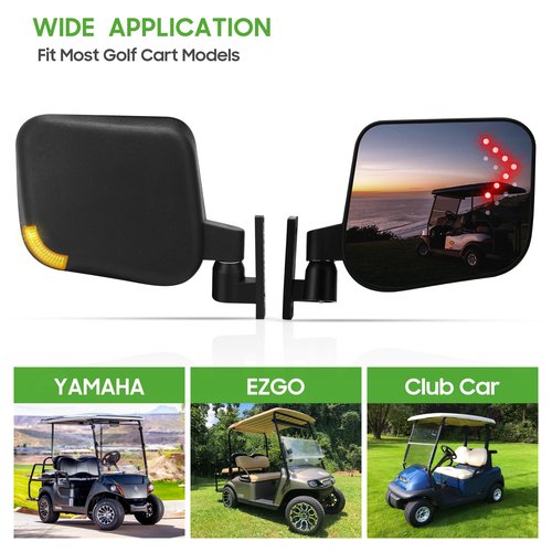 Golf Cart Side Mirrors with Turn Signal Light，Rear View Mirror for Club Car EZGO Yamaha Gas & Electric,Golf cart must be drilled and have turn signal headlights