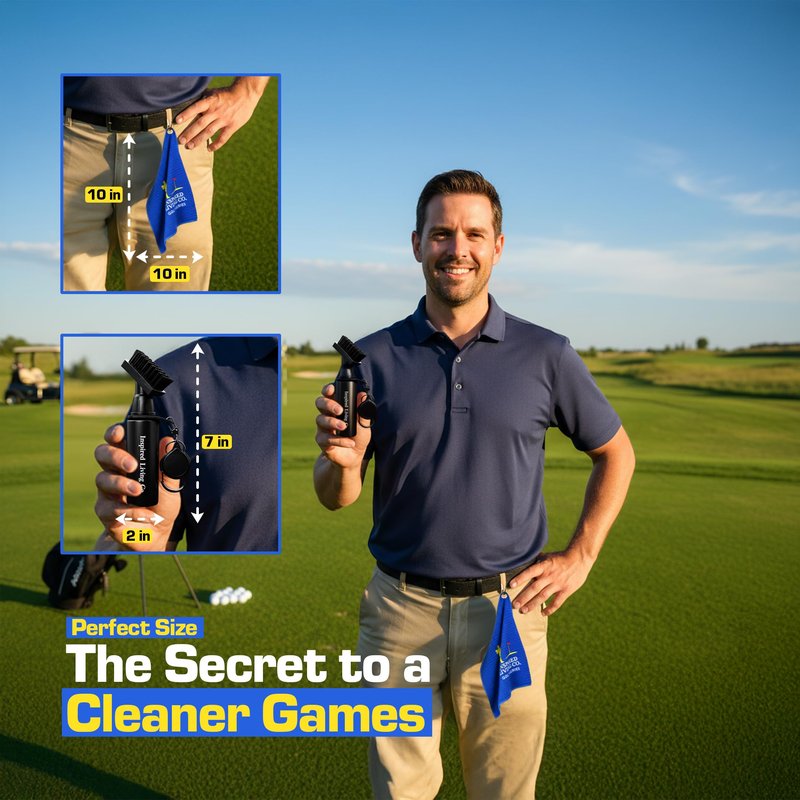 Inspired Living Co. Golf Club Cleaner Kit – Premium Golf Club Brush with Groove Cleaner & Microfiber Golf Towel – Golf Club Cleaning Kit for Men – Essential Golf Brush Tool & Golf Gift for Golfers