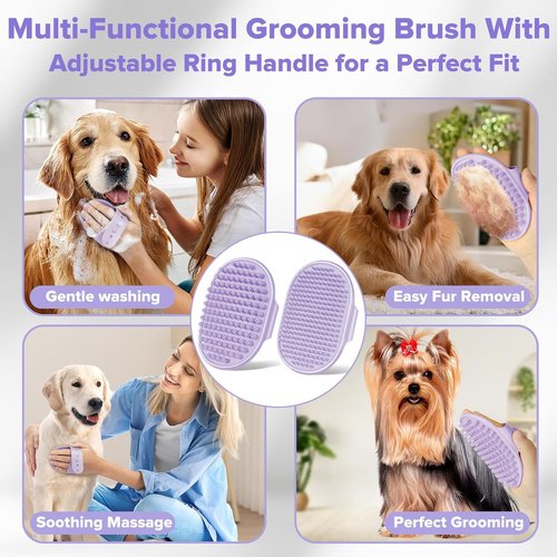 Augwind Pet Grooming Kit - 6PCS for Dogs, Cats & Horses | Includes Bath Gloves & Brush (Purple)