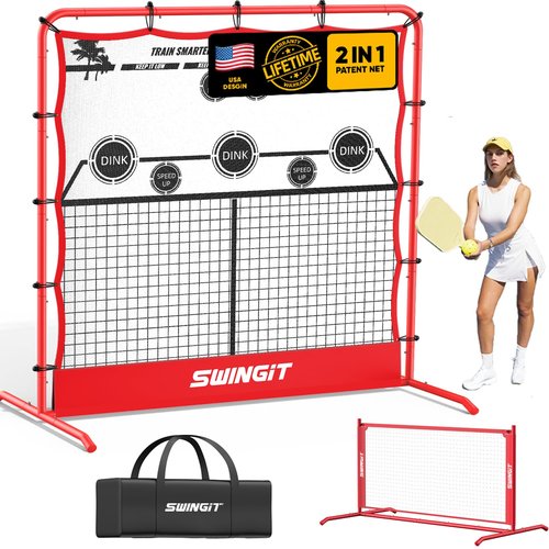 Pickleball Practice Rebounder Net 6FT Mini Pickle Ball Net Portable for Outdoor Driveway Backyard and Indoor Garage 2in1 Trainer for Dink Volley Tennis Practice rebounder (Red)