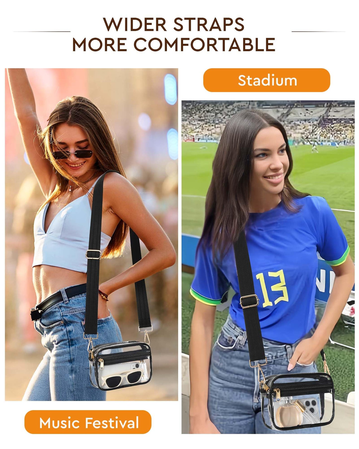 HULISEN Clear Crossbody Bag Stadium Approved, Clear Purses for Women, Transparent Handbag for Concerts & Sports Events Fans