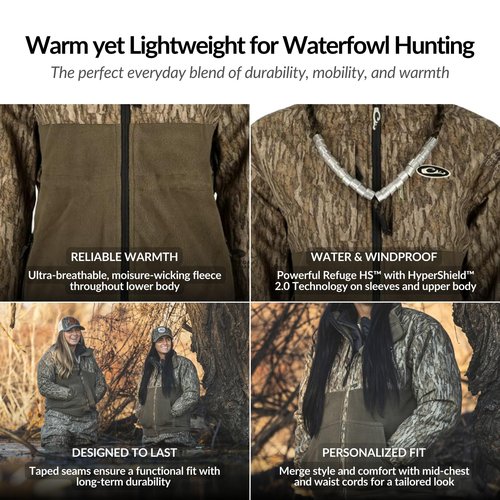 Drake Waterfowl Womens Eqwaderplus Full Zip Jacket, Mossy Oak Bottomland, Large US