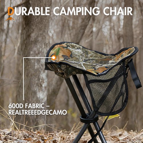 Portal Folding Camping Stool Portable Foldable Tripod Seat for Hiking Hunting Walking Fishing Travel Outdoors with Side Pockets Sturdy Steel Legs Support Up to 225 LBS