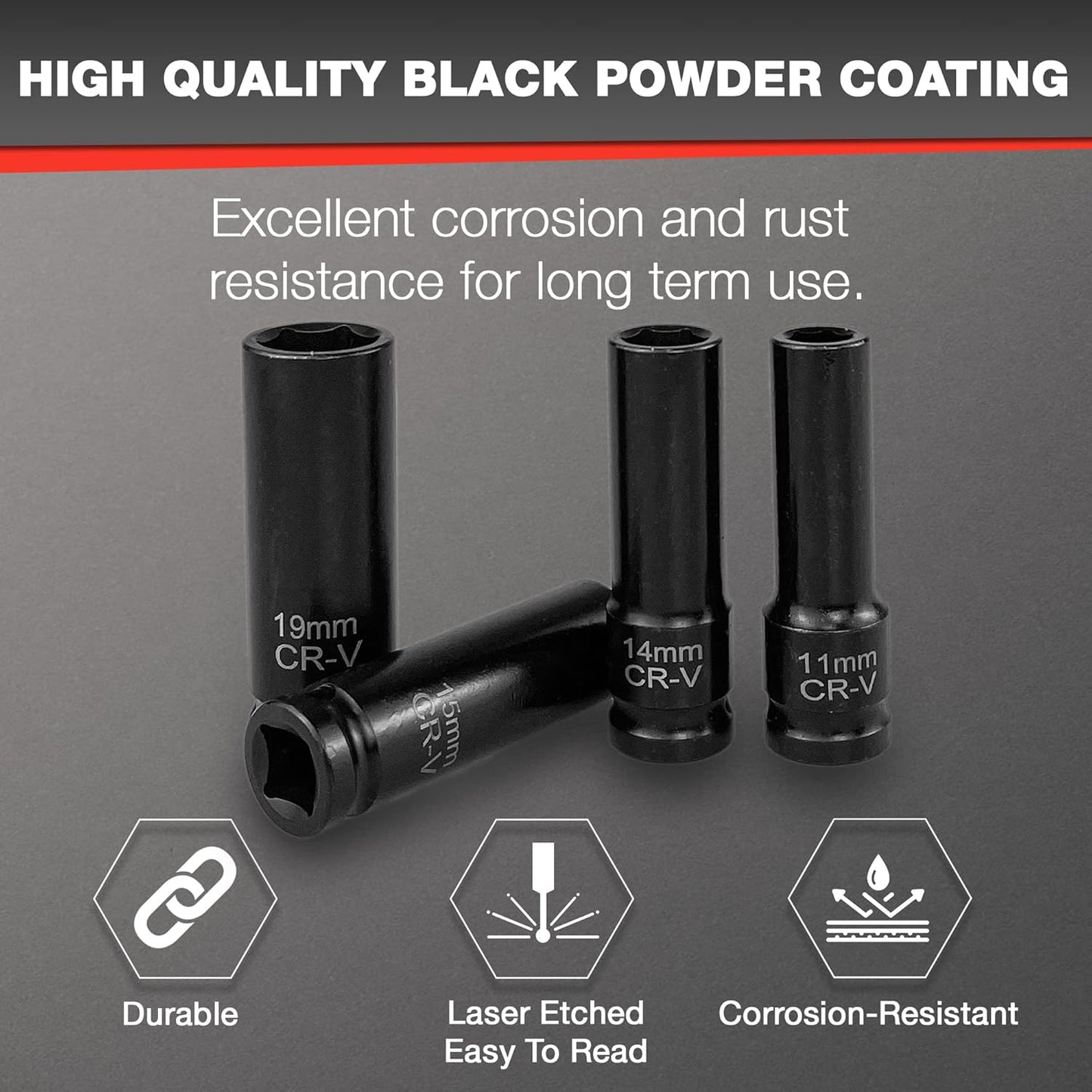 29-Piece Deep Impact Socket Set with Extensions | SAE & Metric Cr-V Steel