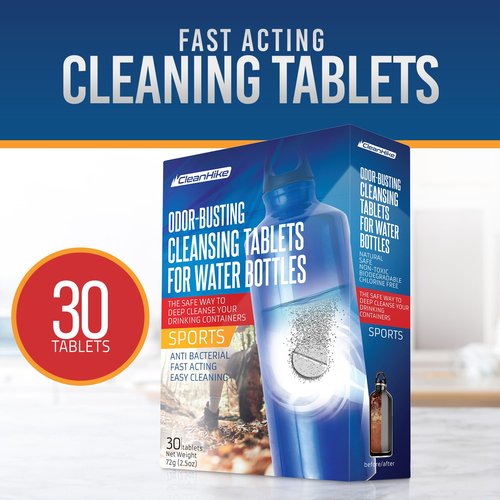 CleanHike Tumbler Water Bottle Cleaning Tablets - (90 Tablets) All Natural Ingredient, Great for All Stainless, Plastics, Ceramic and Glass Drinking Containers, Individually Packed (3)