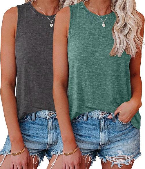 KKJ Women's Tank Tops - Casual Sleeveless Workout Tees for Spring & Summer - 2 Pack