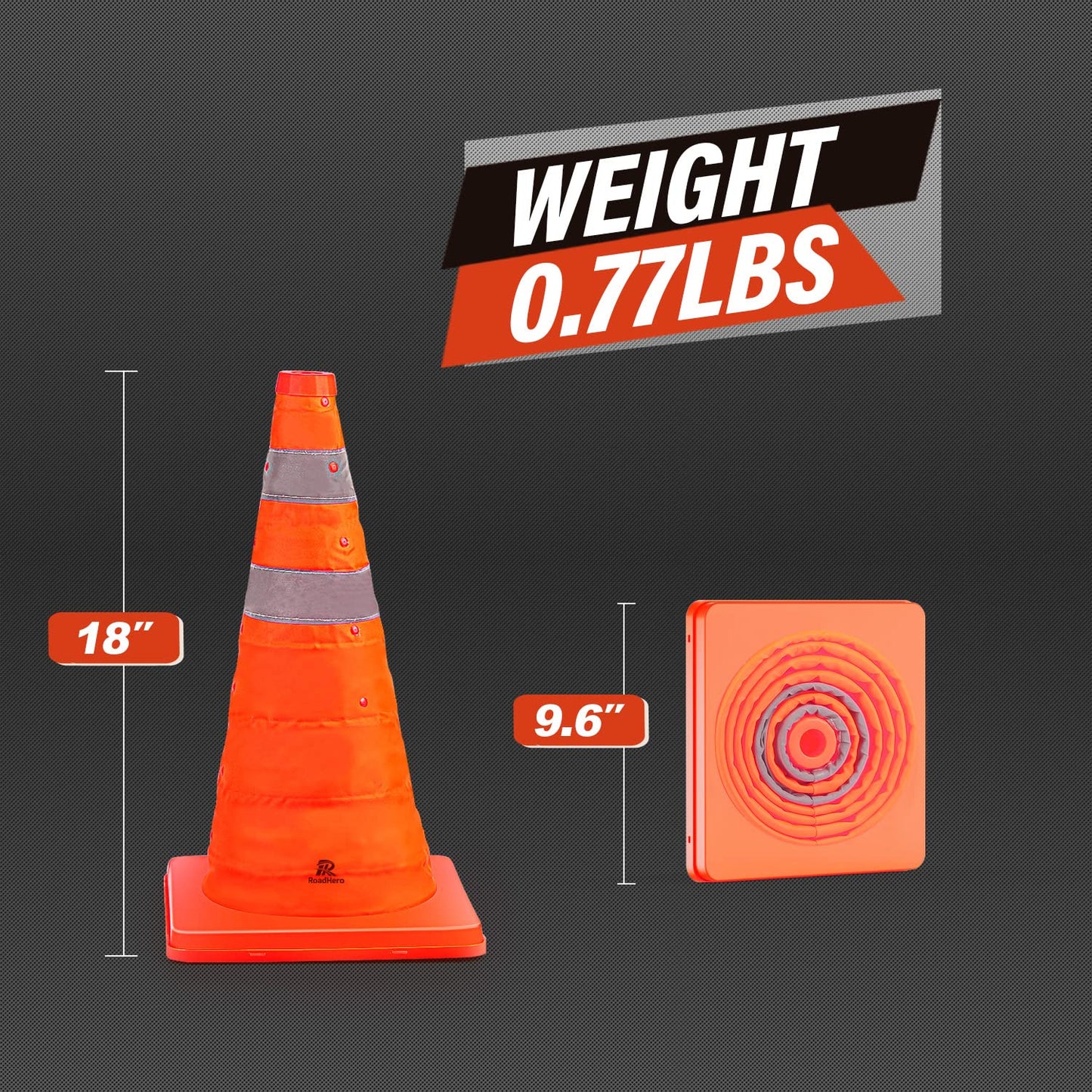 RoadHero Traffic Cones - 18 Inch Collapsible Orange Cones with Reflective Collar | 8 Pack for Road Safety & Sports