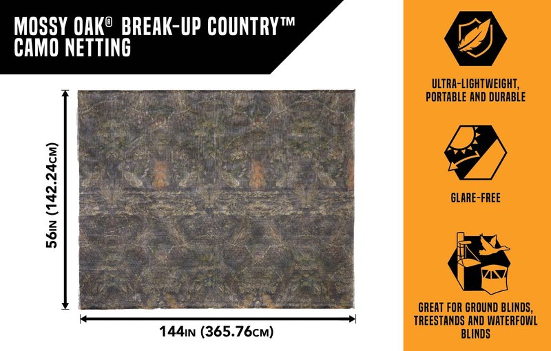 Allen Company Vanish Camo Netting for Ground Hunting Blinds, 12' W x 56" H, Mossy Oak Break-Up Country