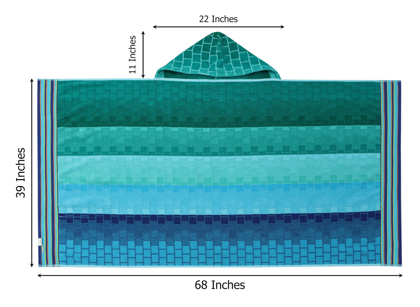 COTTON CRAFT Hooded Beach Towel – Oversized 39 x 68 Towel with Hood for Adults - 100% Cotton Velour Terry Jacquard Towel - Pool Bath Wrap - 450 GSM Soft Absorbent Quick Dry – Blue Tiles
