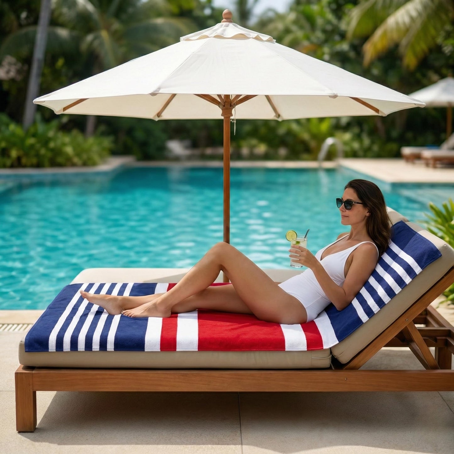 9Threads Premium Terry Cabana Beach Towel 2 Pack, 30” x 60” Soft Absorbent Cotton Pool Towel, Quick Dry Towel for Beach and Pool (Mariner Stripes)