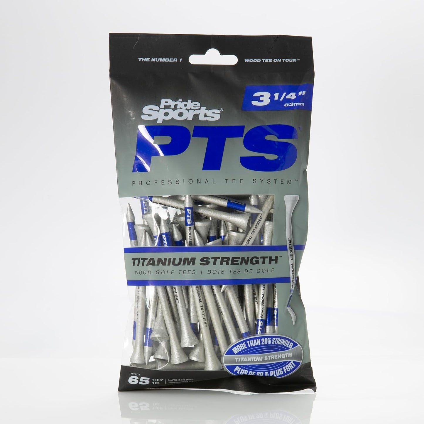 PrideSports PTS Titanium Strength Golf Tees - 65 Count, 2-3/4 Inch | Enhanced Durability with 8% Thicker Shaft