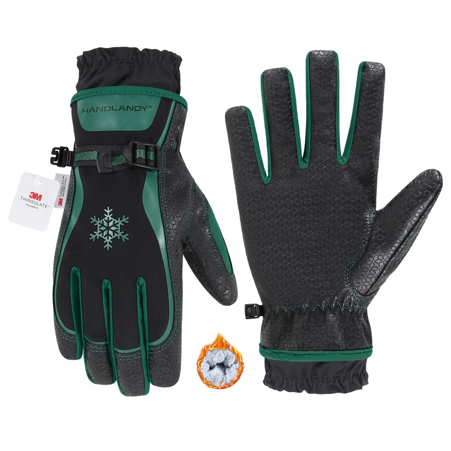 HANDLANDY Winter Work Gloves for Men Women, Warm 3M Thinsulate Insulated Waterproof Thermal Touchscreen Gloves for Cold Weather Working, Hiking, Skiing, Driving (Green, Large)