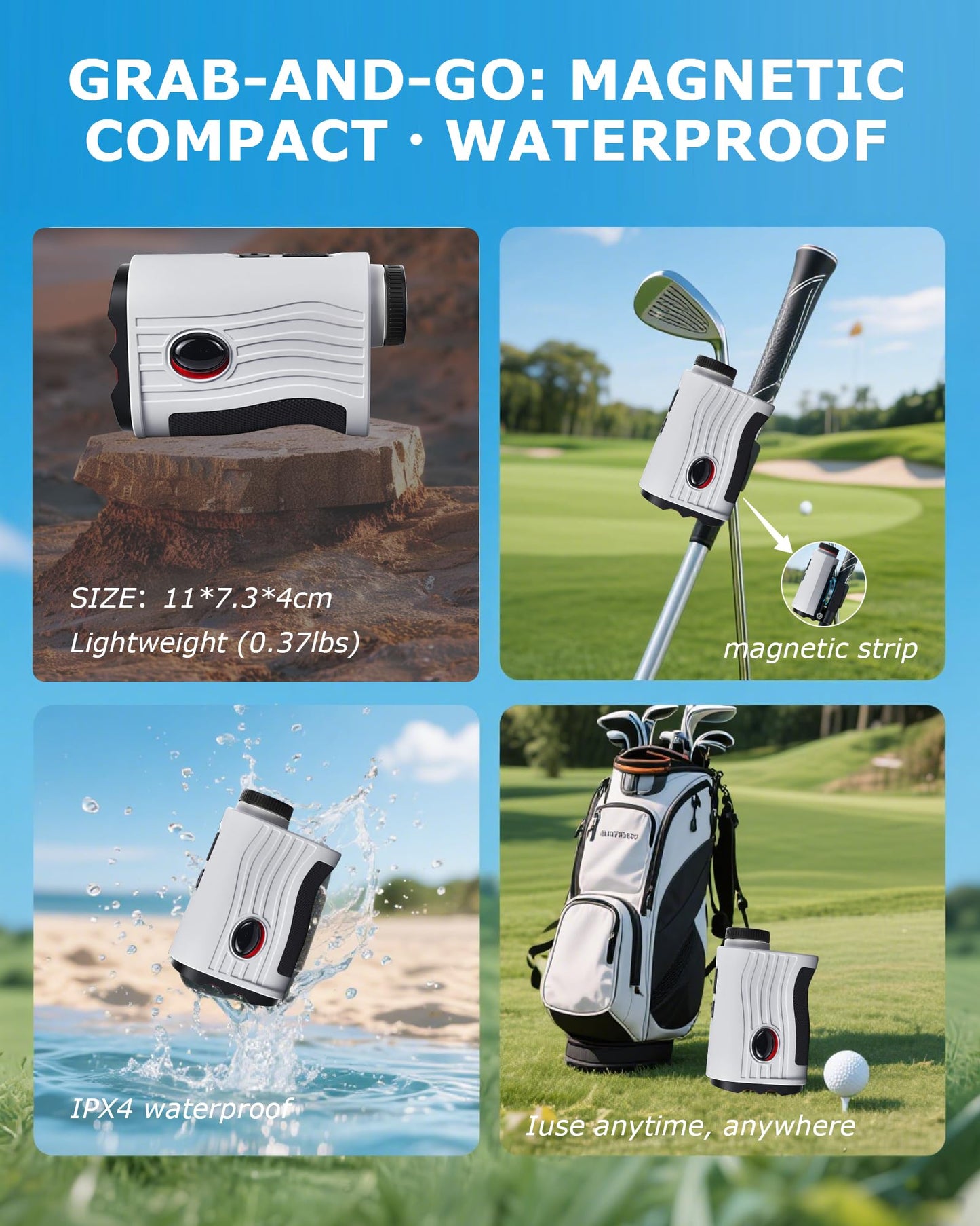 Golf Rangefinder with Slope - 1200 Yards Laser Range Finder Golf & Hunting with Magnetic Strap, Flag Pole Locking Vibration, 7X Magnification, IPX4 Waterproof Rechargeable, Golf Accessories