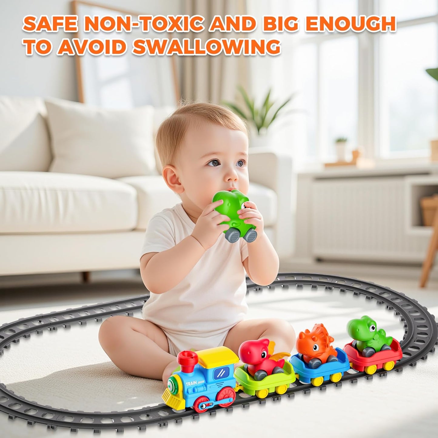 Skiennix Electric Train Set for Toddlers - Steam, Music & Lights | Includes Dinosaur Cars & Tracks, Perfect Gift for Ages 1-6