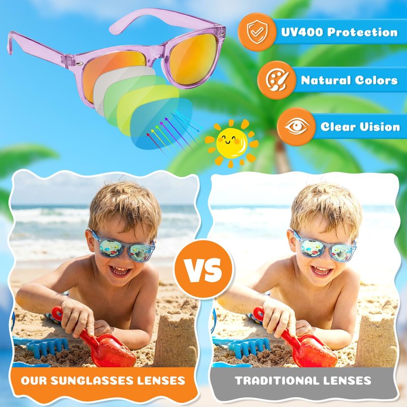 Froman Kids Sunglasses Bulk - 16 Pack Party Favors for Boys Girls Ages 3-8, Neon Colors with UV 400 Protection, Birthday Goodie Bag Stuffers