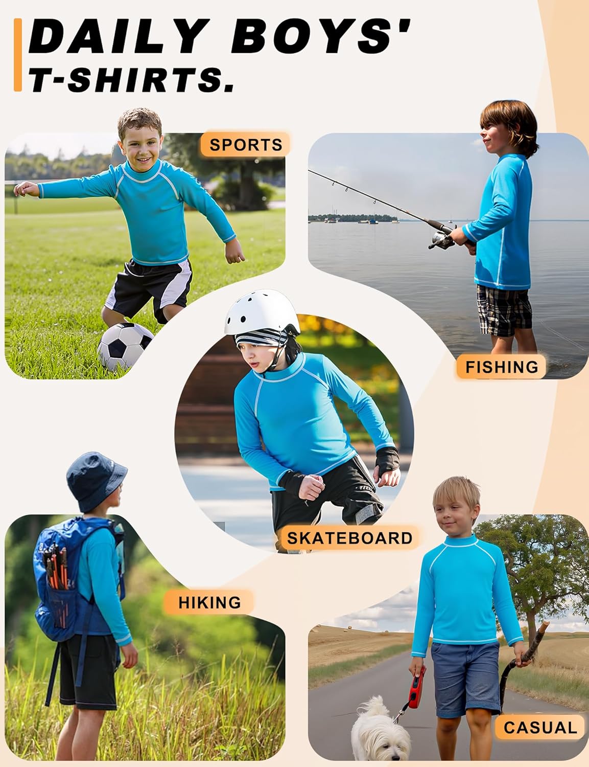 Skiennix Boys Rash Guard Swim Shirt - Long Sleeve UPF 50+ Sun Protection for Kids | Quick Dry Beach Wear