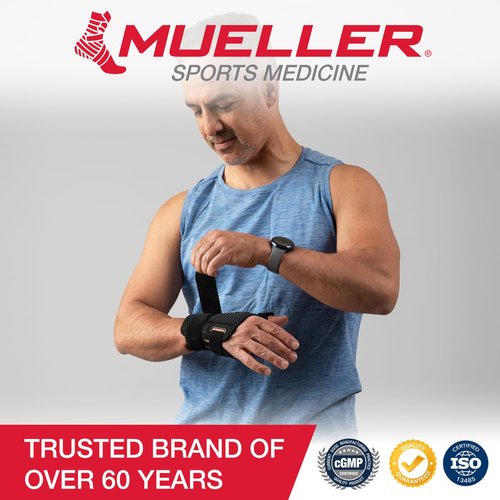 MUELLER Sports Medicine Adjust-to-Fit Thumb Brace, Spica Splint, Thumb Pain Relief Stabilizer for Men and Women, Ideal for De Quervain's Tenosynovitis, Arthritis, Sprains, Fits Right or Left, Gray, One Size
