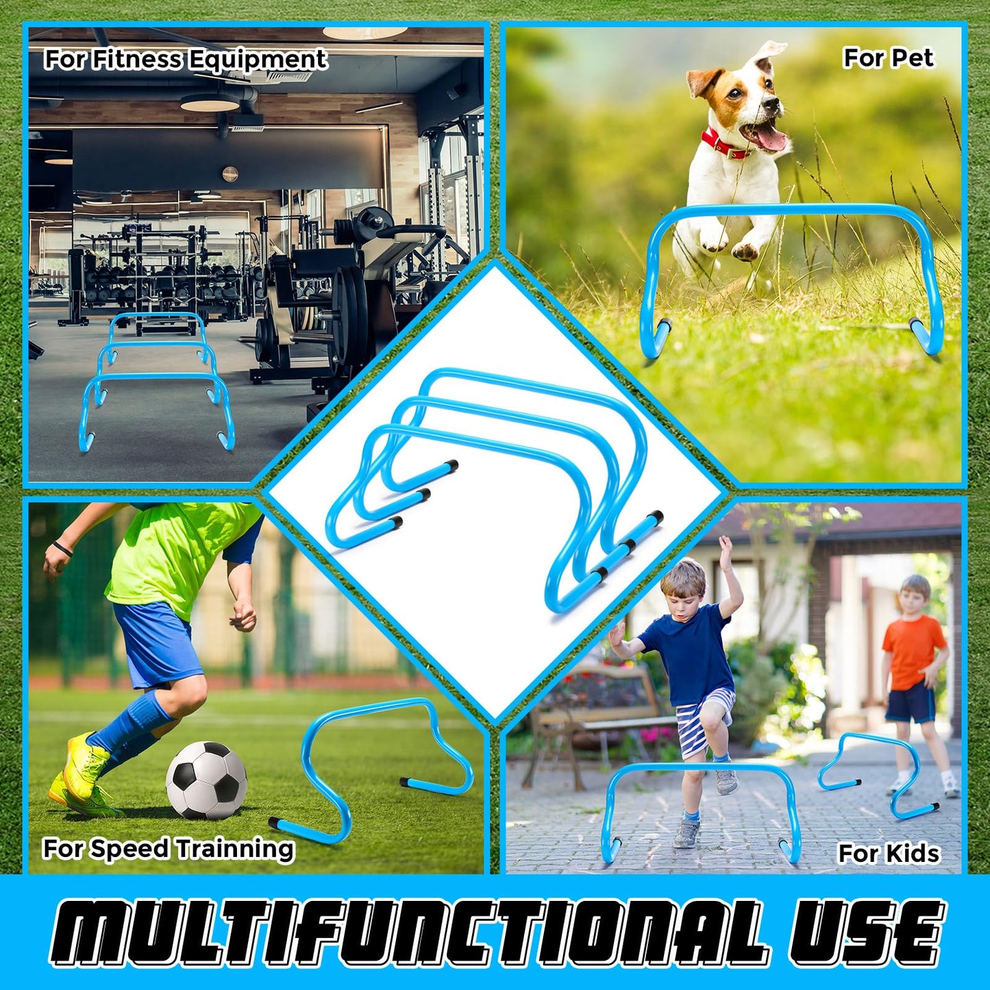 Wettarn 12 Pcs 9" Speed Training Agility Hurdles for Athletes Reliable Training Hurdle Plyometric All Purpose Practice Equipment for Soccer Basketball Football(Blue)