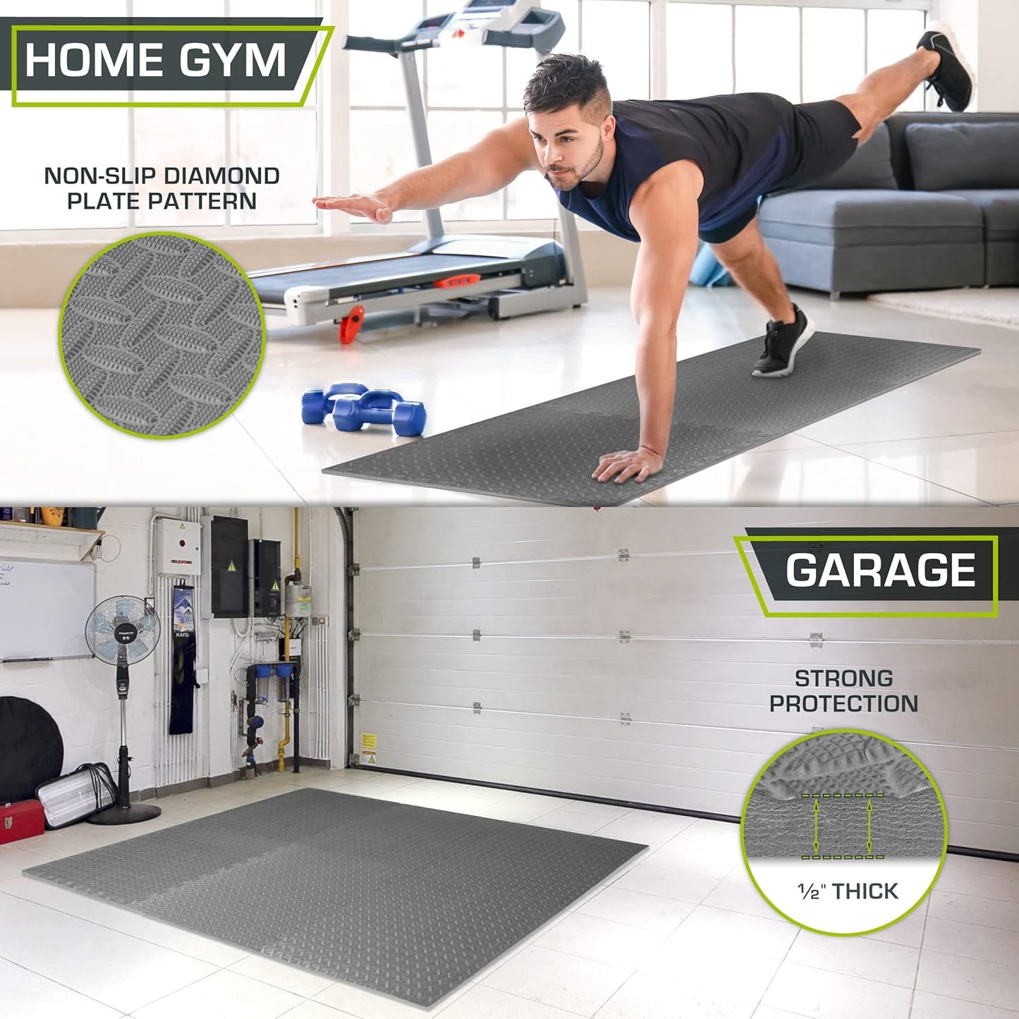 ProsourceFit Puzzle Exercise Mat - EVA Interlocking Foam Tiles for Home Gym | Grey, 24" x 24" x ½" - 6 Tiles